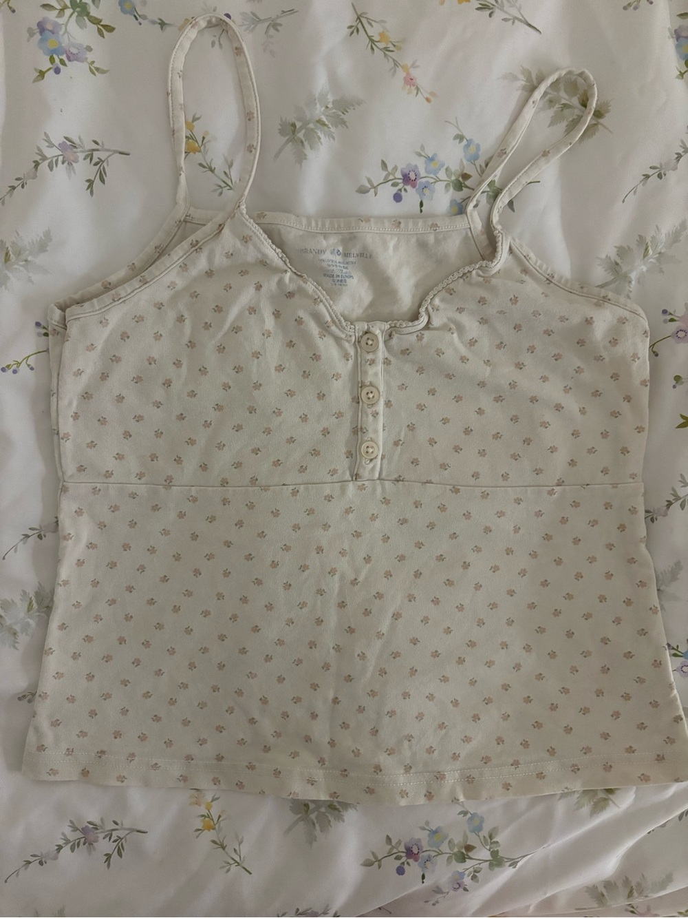 Brandy Melville Girls' Cream Floral Button-Front Cami Top